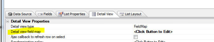 Image showing the 'Detail view field map' property in the List builder